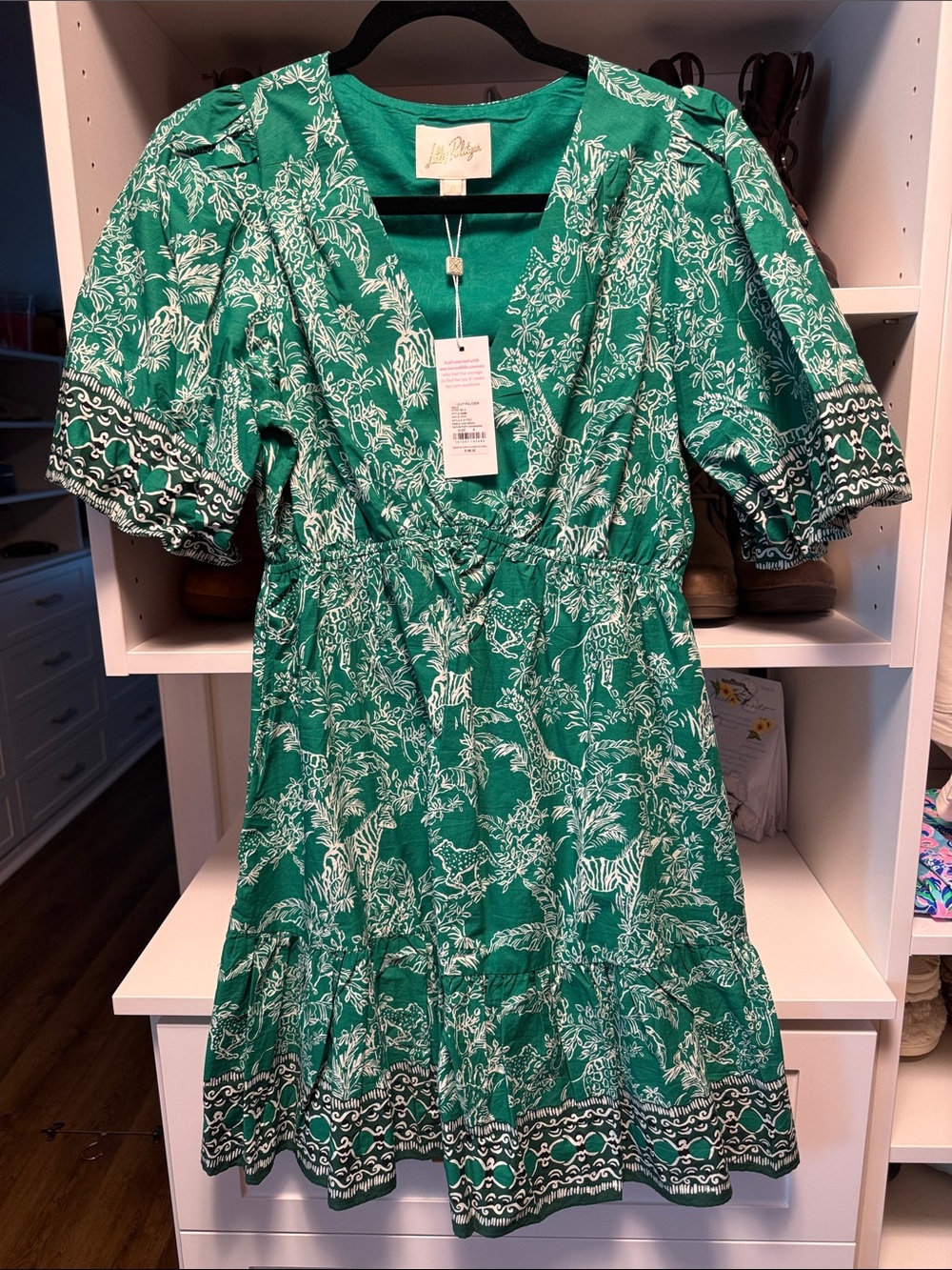 Lilly Pulitzer Kentlee Dress Fiddle Leaf Green Safari Party Engineered